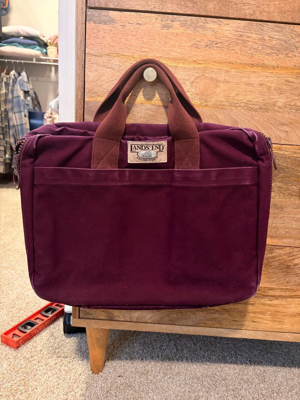Vintage Land's End Burgundy Canvas Laptop Briefcase